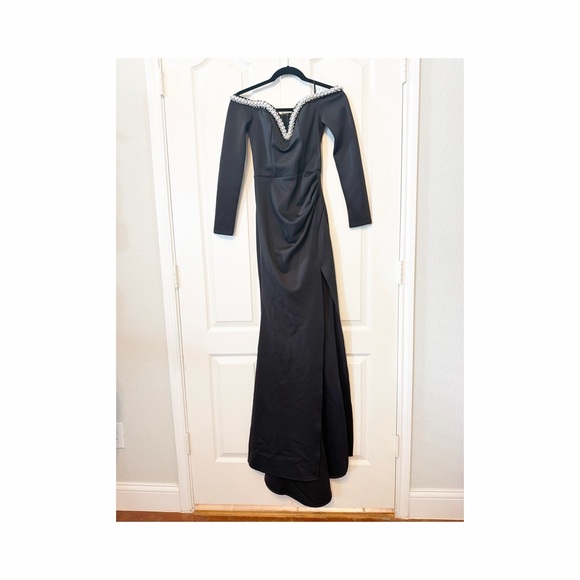 Cadyce Dresses & Skirts - Cadyce Elegant Black Evening Gown With Faux Pearls and Rhinestones Details XS
